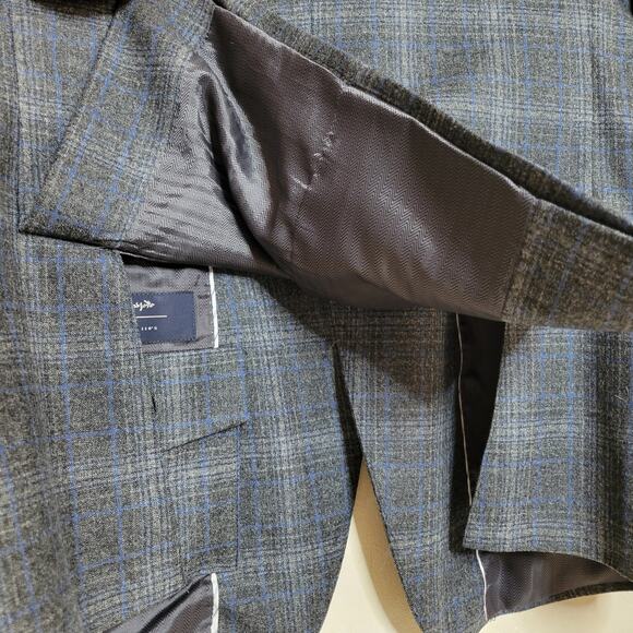 Joseph Abboud Heritage Marzotto Super 110s 100% Wool Gray Blue Plaid Blazer✨️44R - Picture 8 of 15